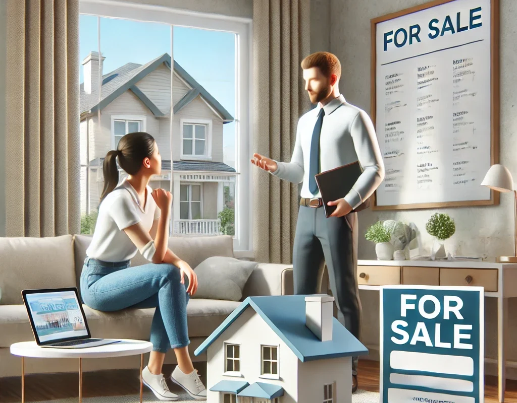 A homeowner meeting with a real estate agent to discuss strategies for selling their house quickly